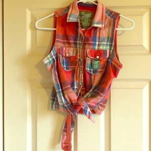 Women’s XS Superdry plaid tie shirt
